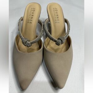 Journee Collection Womens Lunna Rhinestone Mule Heels Size 8.5 Faux Suede